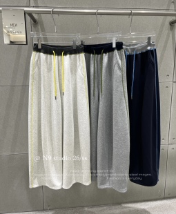 女休闲长裤 2026春夏N9新品 宽松高腰撞色弯刀直筒阔腿抽绳束脚卫裤