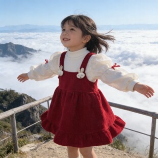 小童冬装加绒连衣裙儿童洋气小香风公主裙宝宝周岁礼服过年二件套