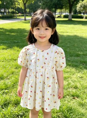 女小童连衣裙夏装2026新款儿童洋气碎花公主裙宝宝周岁礼服生日裙