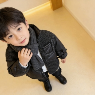 2026春秋新款男女童薄羽绒服棉服翻领拼接时髦洋气麦穗保暖外套