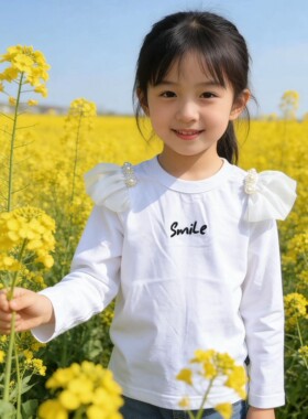 琦瑞德泽女小童打底衫春秋款2026儿童洋气长袖T恤女孩百搭上衣潮