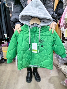 实体同步男童假两件休闲连帽棉衣外套冬款童装小童宝宝中长款棉服
