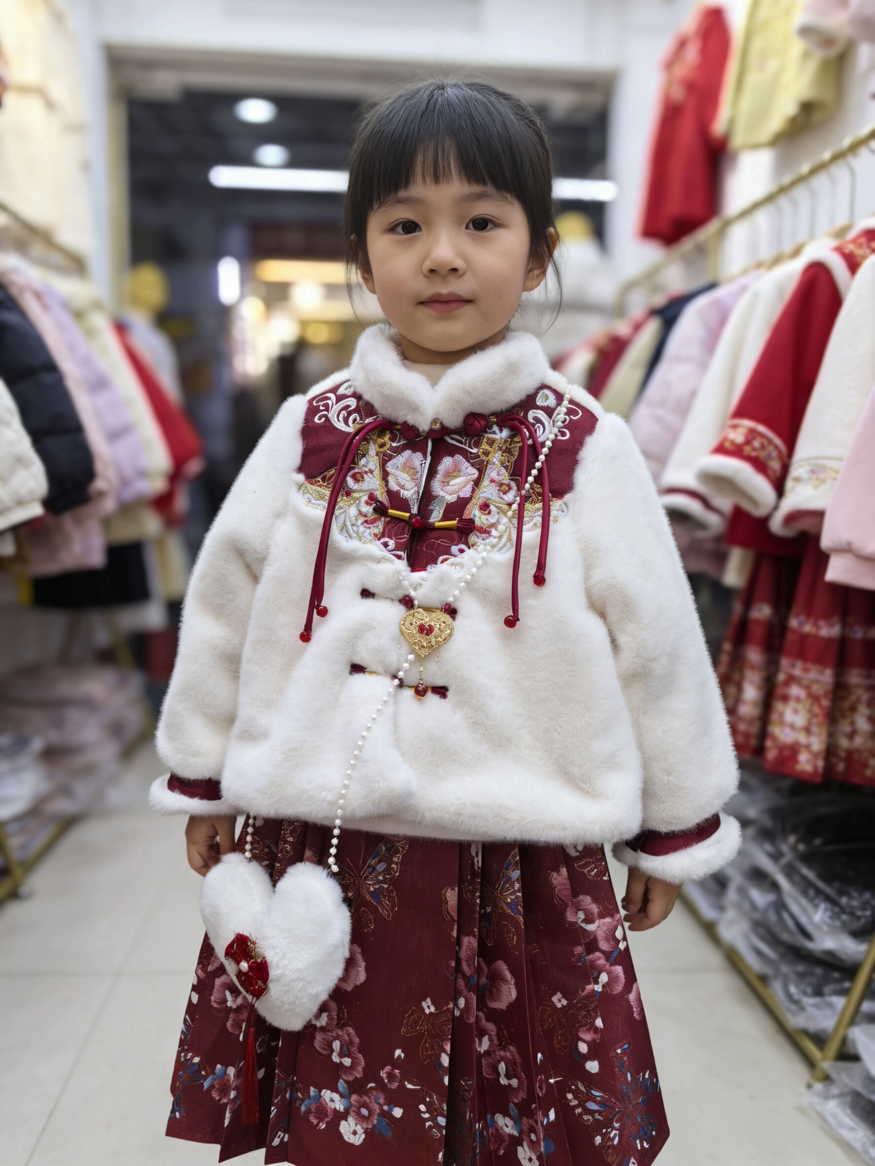 女中童汉服马面裙加棉加厚套装儿童中国风中童外套新年拜年服唐装