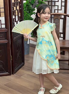 儿童旗袍女童夏季中国风2025新款女宝宝连衣裙时髦新中式斜边旗袍