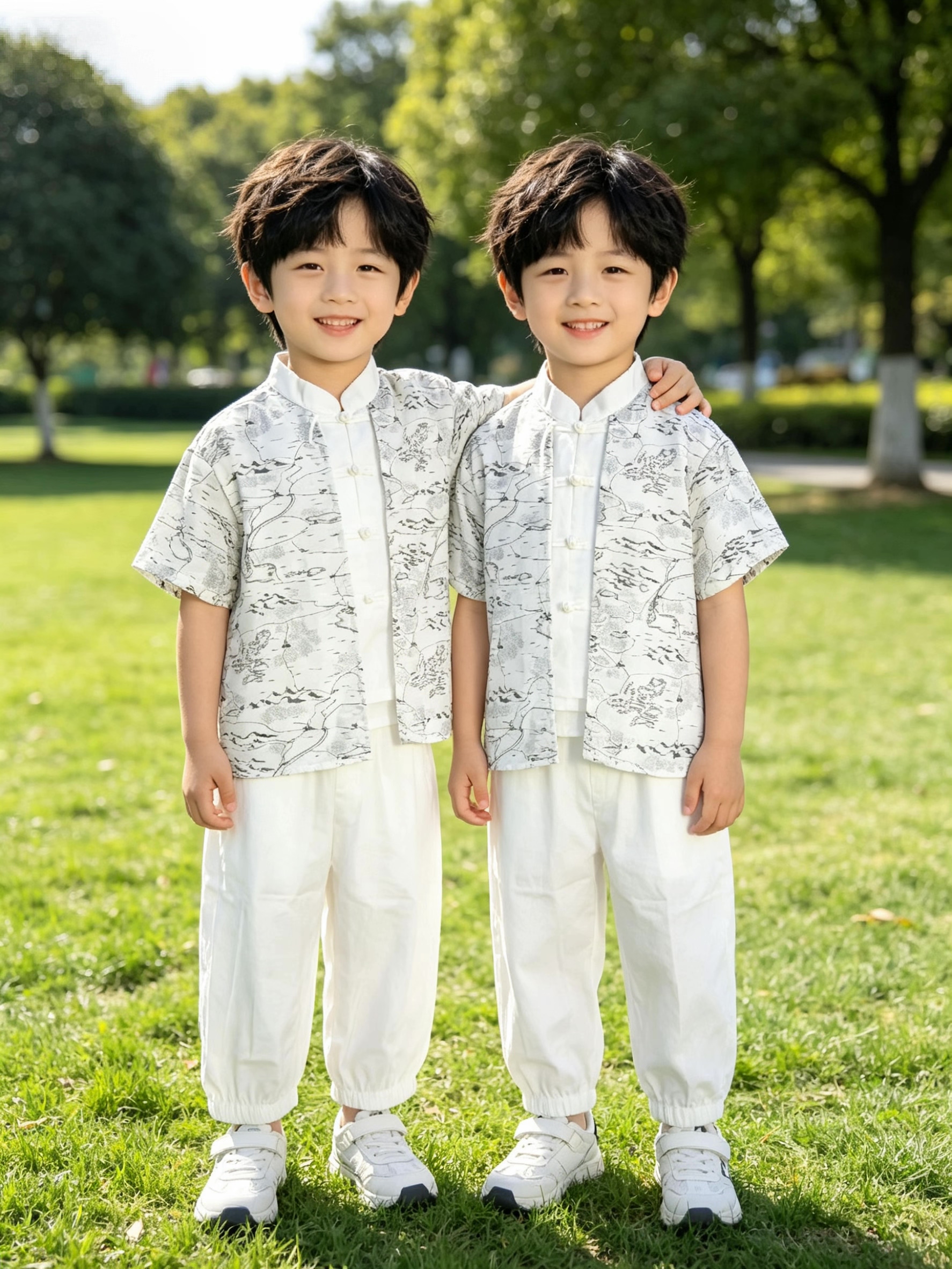 琦瑞德泽男小童汉服短袖薄款套装中国风儿童唐装帅气新中式夏衣服