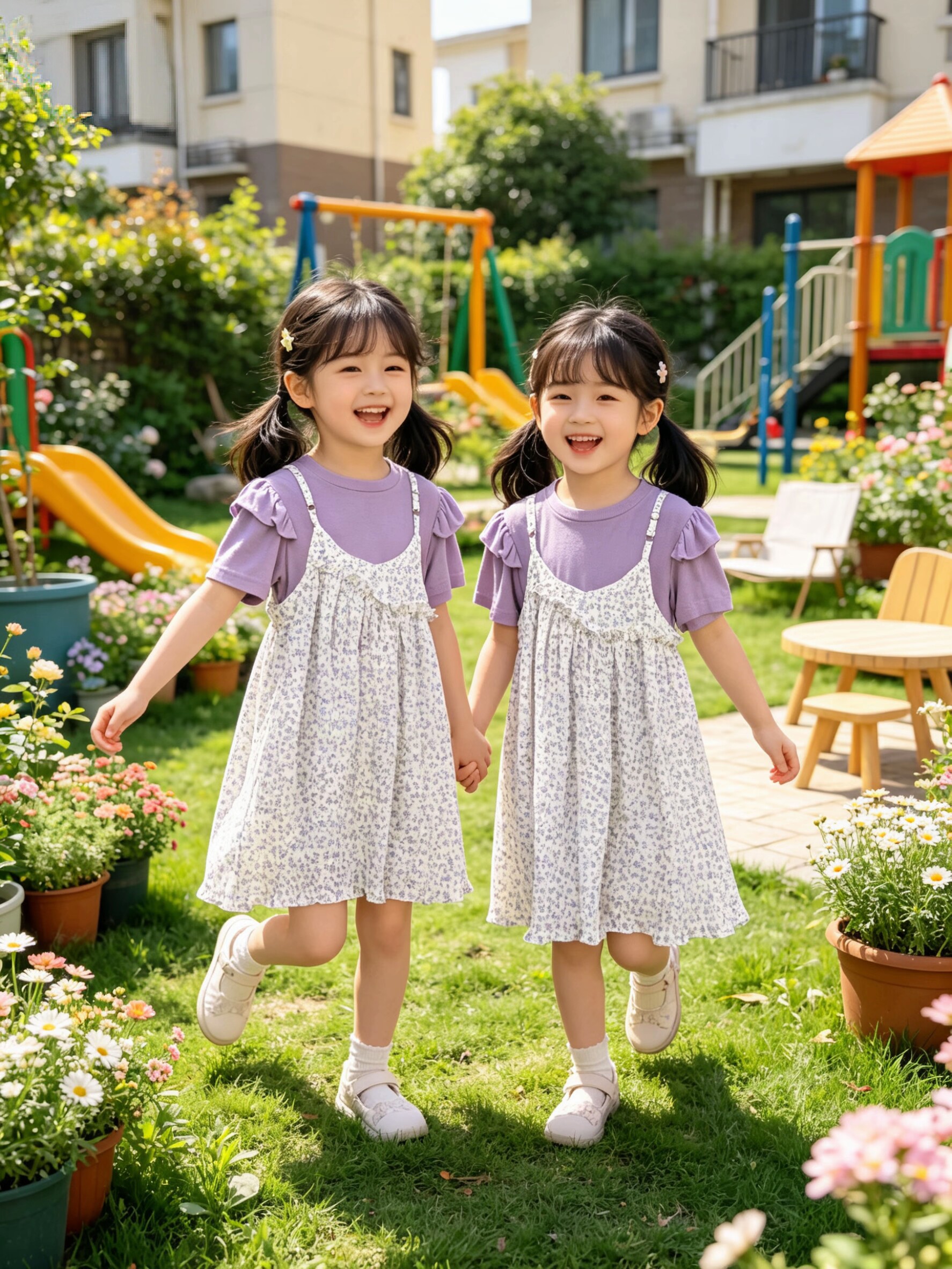 洋气中童短袖+裙子女童夏压绉雪纺裙女宝宝小女孩连衣裙二件套