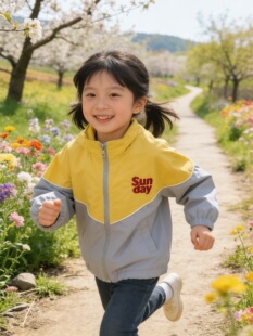 儿童女小童休闲韩版洋气外套宝宝儿童春秋春季时髦外套拼色棒球服