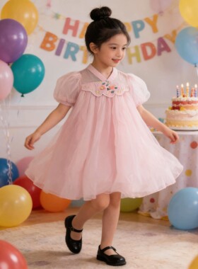 琦瑞德泽女小童儿童连衣裙夏季新款女宝宝国风中式公主裙生日演出