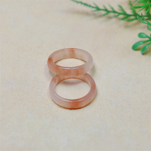 天然和田玉桃花酿指环男女款金丝玉樱花粉圆条玉石尾戒情侣款戒指