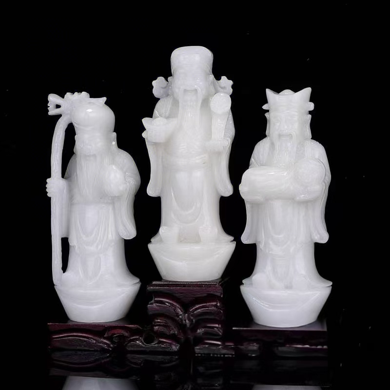 天然阿富汗白玉福禄寿三星摆件