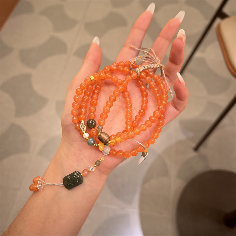 天然南红玛瑙和田玉流苏吊坠项链