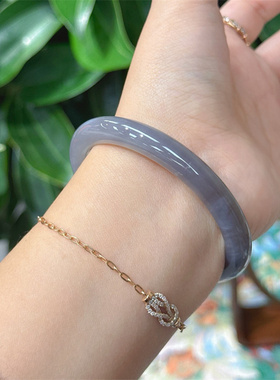 和田玉高冰浓烟紫玉扁圆条玉手镯