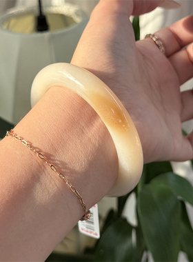 天然和田玉糖羊脂白玉藕粉玉手镯