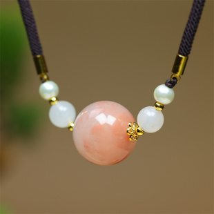 天然和田玉桃花酿单珠锁骨链饰品女款金丝玉编织绳颈饰项链送女友