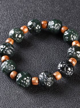 天然新疆和田玉墨青玉手串把件