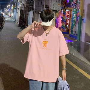T30 夏季大2024潮牌宽松大码乐印花短袖T恤港风半袖衫P25图片