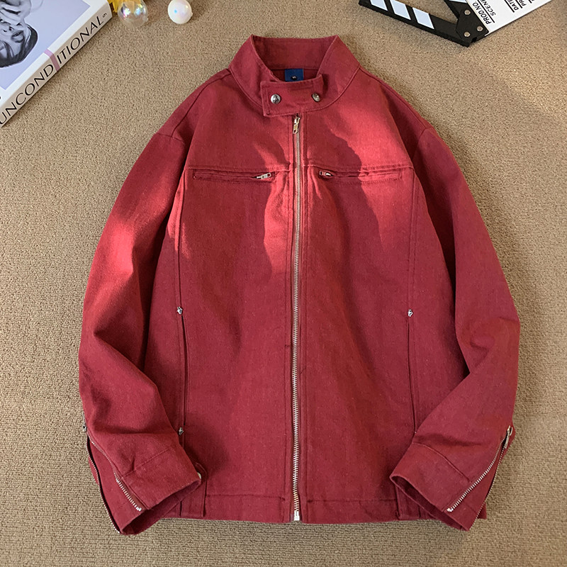 美式复古多口袋立领工装夹克宽松休闲棒球牛仔外套JK01-P148,男装夹克,星座414-3