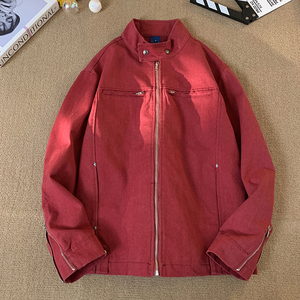 美式复古多口袋立领工装夹克宽松休闲棒球牛仔外套JK01-P148图片