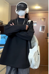 德绒长袖T恤秋冬宽松潮流百搭纯色秋衣内搭保暖ins大码高领打底衫图片