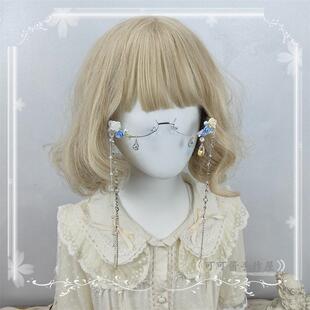 原创手工lolita仙女花朵眼镜汉服仙气垂泪半框眼镜可拆卸眼镜链条