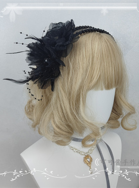 原创手作哥特纯黑珍珠发箍KC cla温柔芭蕾风发饰头箍Lolita小物