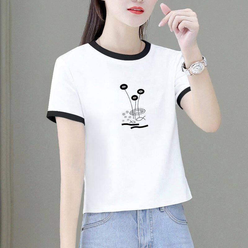 短袖通勤常规印花纯棉女图片