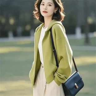 休闲运动上衣服开衫 宽松大码 纯色时尚 连帽卫衣外套女秋冬2025新款