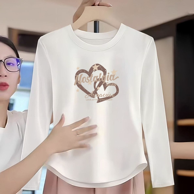 白色不规则弧形内搭打底衫女2025秋冬新款洋气显瘦长袖T恤上衣服