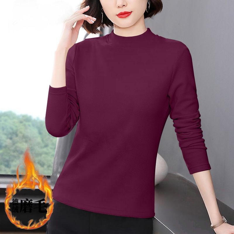 半高领双面德绒打底衫女秋冬内搭加厚保暖上衣服洋气时尚长袖T恤