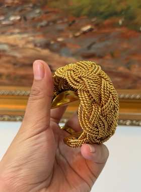 法产中古Poggi金色编织手镯99新成色no退no换