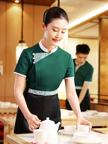 衣研堂 Кейтеринг официант рабочая одежда летний китайский ресторан отель горячий горшок ресторан пятизвездочный отель с короткими рукавами женские