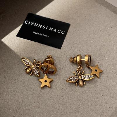 D家复古CD小蜜蜂耳钉女轻奢高级感小众设计耳环独特气质新款耳饰