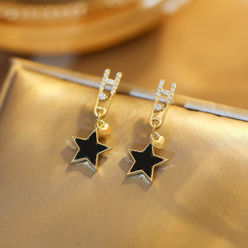 字母h回形针耳环女爱心耳坠复古耳钉小众五角星耳夹无耳洞耳饰品