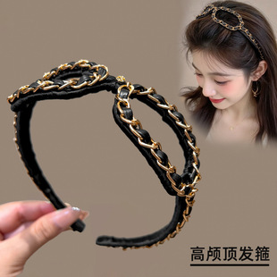 赫本高级感小香风链条眼镜发箍女2026网红时尚高颅顶头箍小众发卡