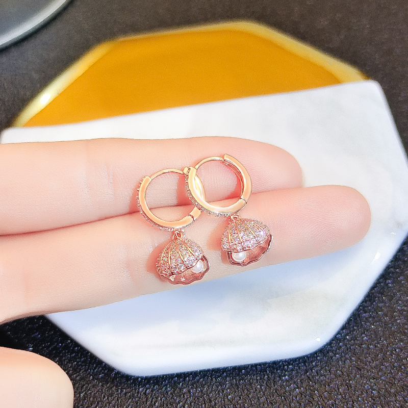 玫瑰金贝壳耳扣长款耳坠女