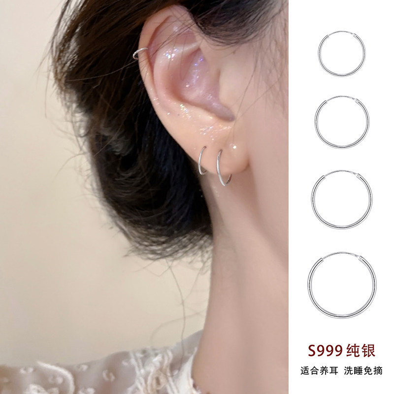 S999纯银素圈养耳洞耳环2025新款爆款足银耳圈睡觉免摘高级感耳饰