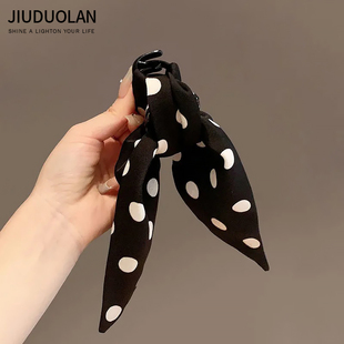 波点蝴蝶结头饰飘带高马尾夹抓夹高级感发夹后脑勺短发过渡期神器