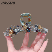 秋冬新款 水晶花抓夹女高级感鲨鱼夹后脑勺发量多全盘发夹重工发饰