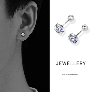 999纯银男士耳钉潮流个性男款高级感耳锆石养耳洞睡觉免摘银耳饰