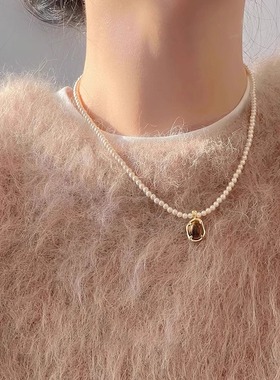 美拉德虎眼石珍珠项链女2025新款