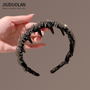 水晶带齿轻奢满钻发箍女发饰简约气质高级感防滑细头箍发卡头饰