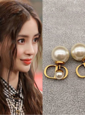 CD珍珠耳坠小众设计感纯银耳钉高级复古耳环2025年新款爆气耳饰女