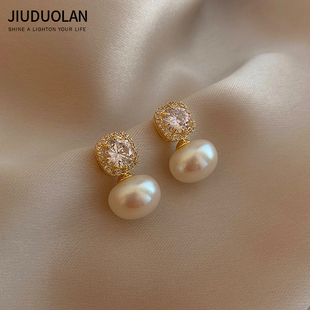 锆石珍珠耳钉女2026新款小众设计高级感耳环蚊香盘耳夹无耳洞耳饰