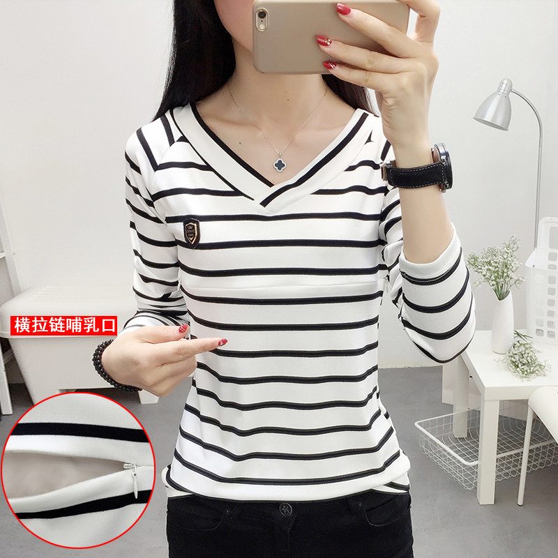 外穿时尚长袖辣妈月子服上衣打底衫春秋喂奶衣t恤外出哺乳衣夏季
