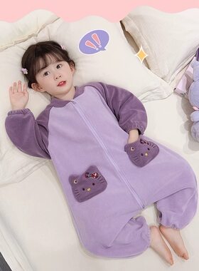 冬季德绒拉链睡衣新款女孩可爱卡通刺绣凯蒂猫女童保暖连体家居服