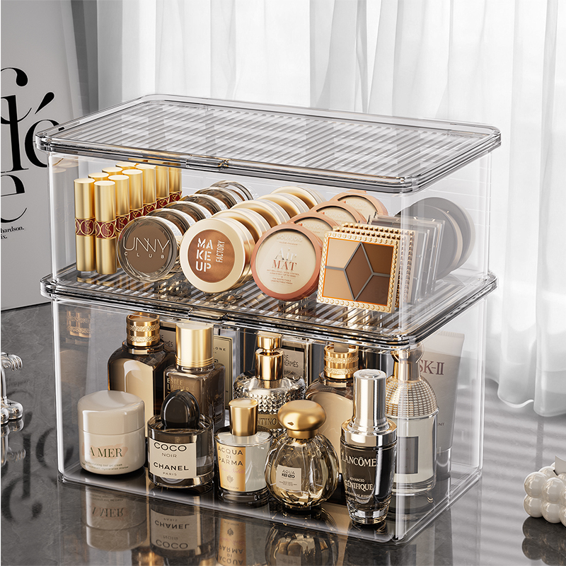 透明亚克力化妆品收纳盒带盖防尘