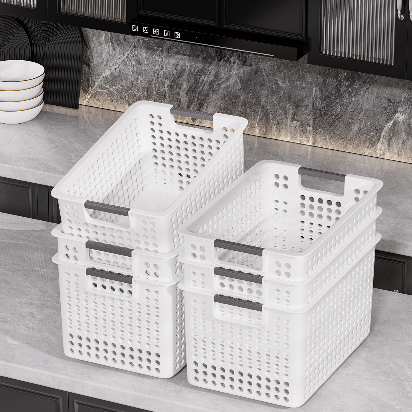 厨房收纳筐长方形塑料杂物篮