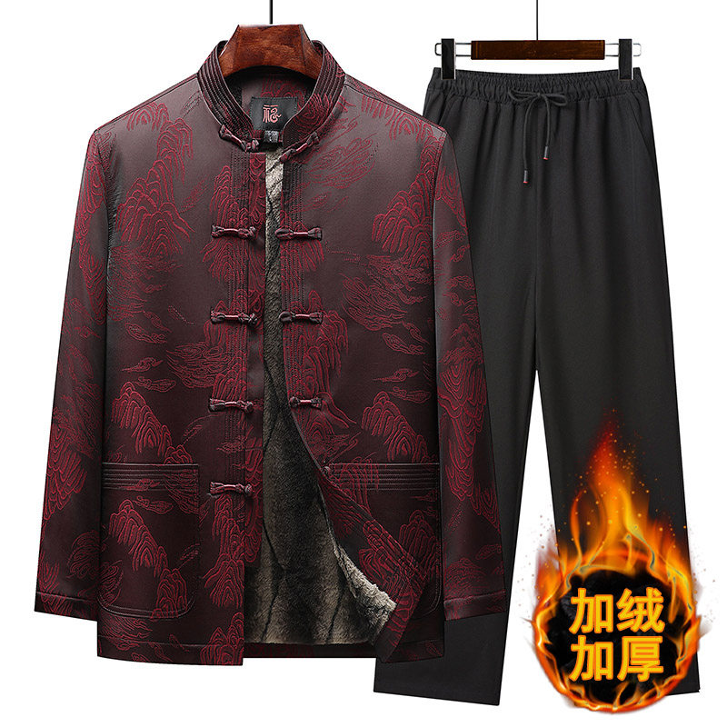 唐装男中老年冬季外套爸爸装中国风老人生日过寿爷爷加绒加厚棉衣,男装,唐装,淘宝优惠券,粉丝福利购,淘宝优惠卷