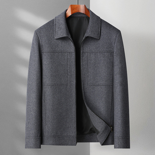 羊毛呢子外套短款春秋季毛呢新款翻领呢大衣中老年男士休闲夹克衫