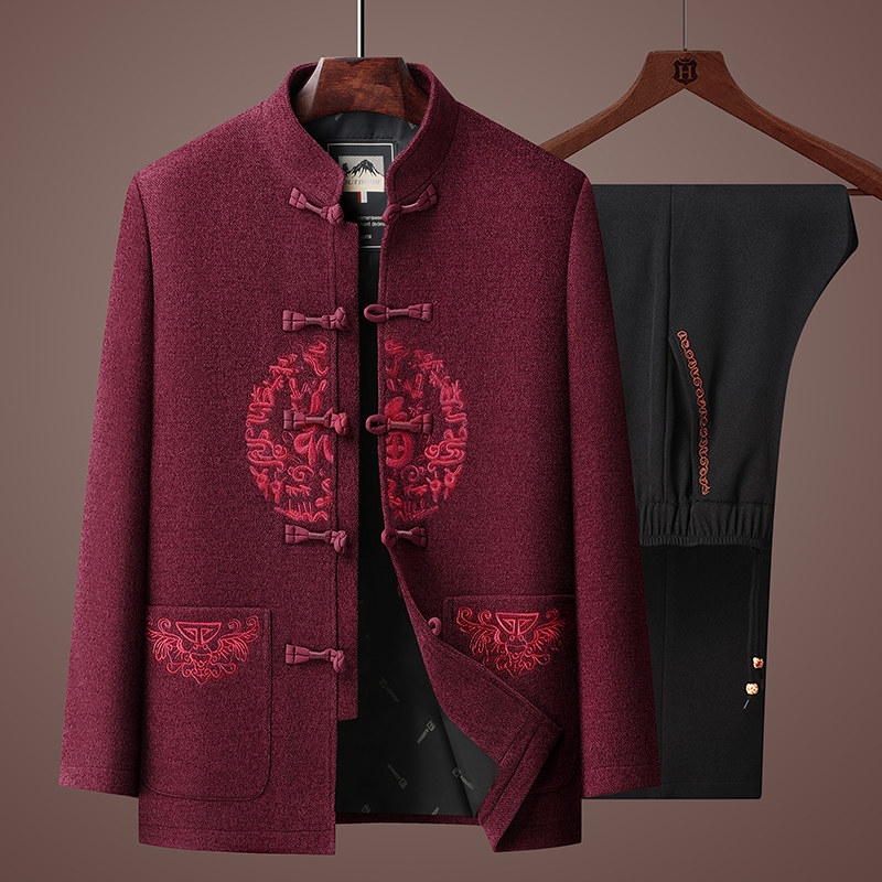 春秋唐装男中老年爸爸婚礼薄款中国风老人爷爷生日雪尼尔棉袄套装,男装,唐装,淘宝优惠券,粉丝福利购,淘宝优惠卷